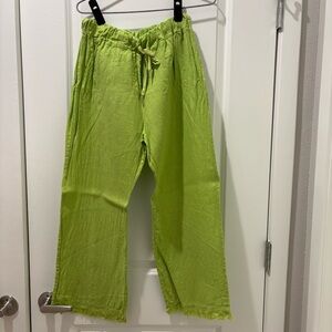 Bright Green Drawstring Linen Pants